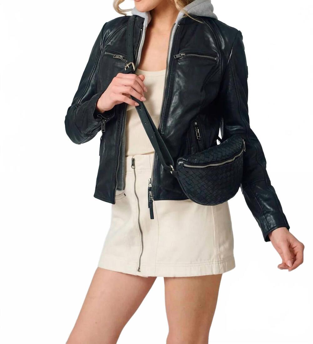 NEW MAURITIUS nola regular fit leather jacket in black